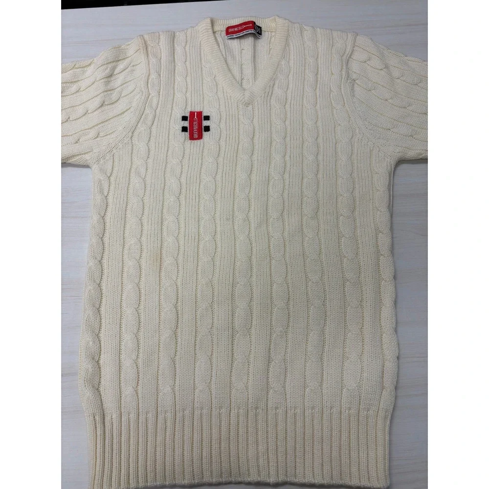 Gray-Nicolls Cricket Cable Knit V-Neck Sweater Vest Cream XL Cotton Blend